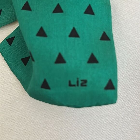 Vintage 80s Liz Claiborne Kelly Green & Black Triangles Long Skinny Silk Scarf - Picture 4 of 7